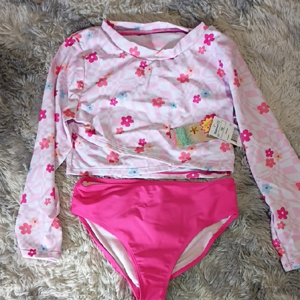 Pink Floral Kids Rashguard Set